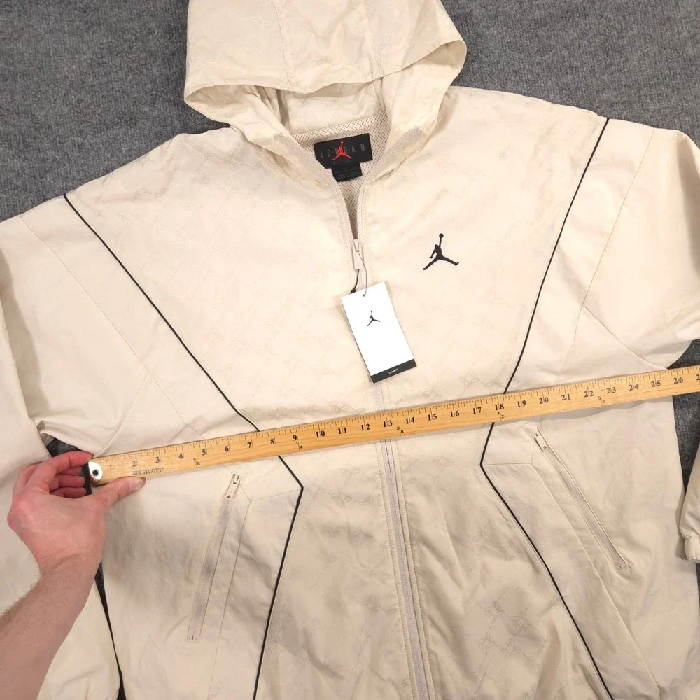 Jordan Brooklyn Hooded Draft Jacket Mens XL Beige Jumpman Jacquard Loose Fit NEW